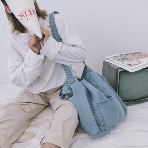 Women's Blue Denim Jeans Large Tote/Shoulder Bag by Crossbody - Picture 4 of 6